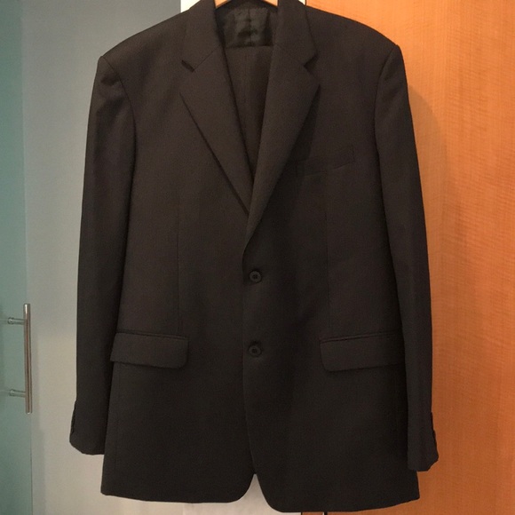 Custom made black pin striped suit